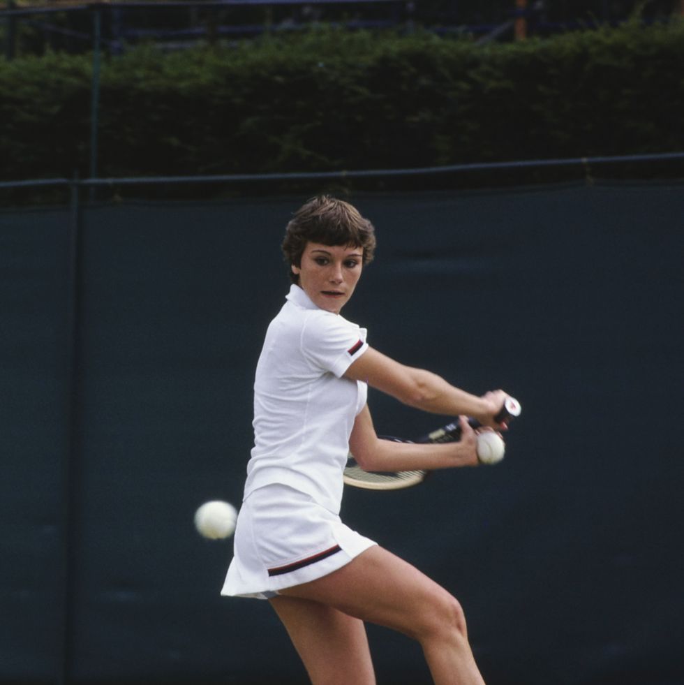nicole mabille of belgium plays a backhand return against tracy austin from the united states during their junior girls singles second round match at the wimbledon lawn tennis championship on 3rd july 1978 at the all england lawn tennis and croquet club in wimbledon, london, england. tracy austin won the match 6 1, 6 0. (photo by mark moylan/allsport/getty images)