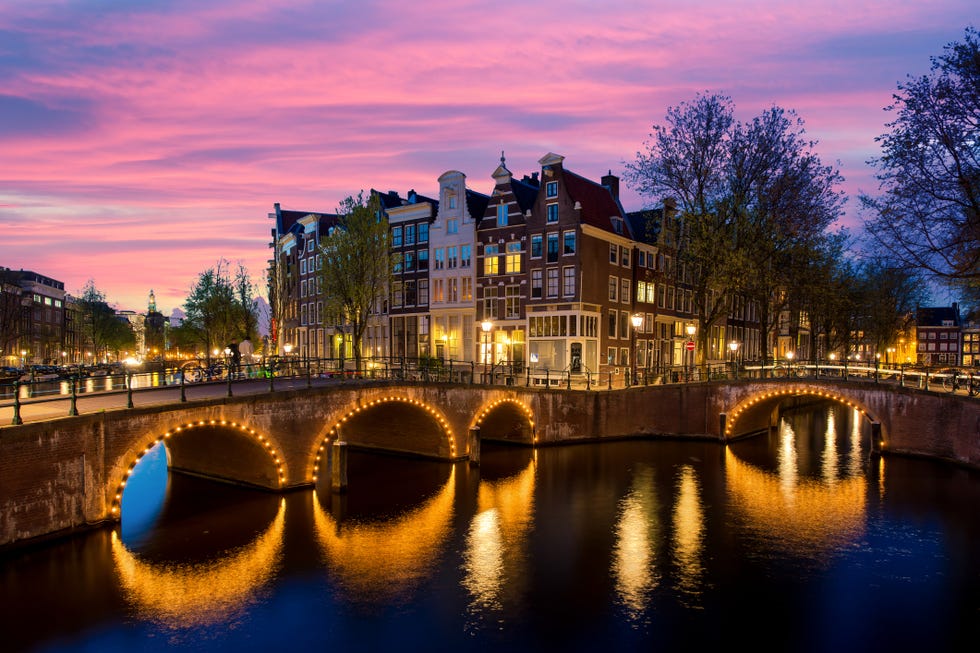 night city view in amsterdam, netherlands