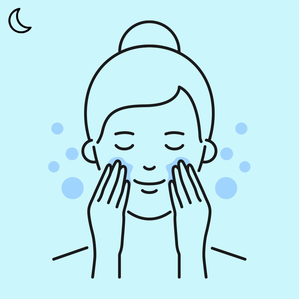 woman applying cleanser at night