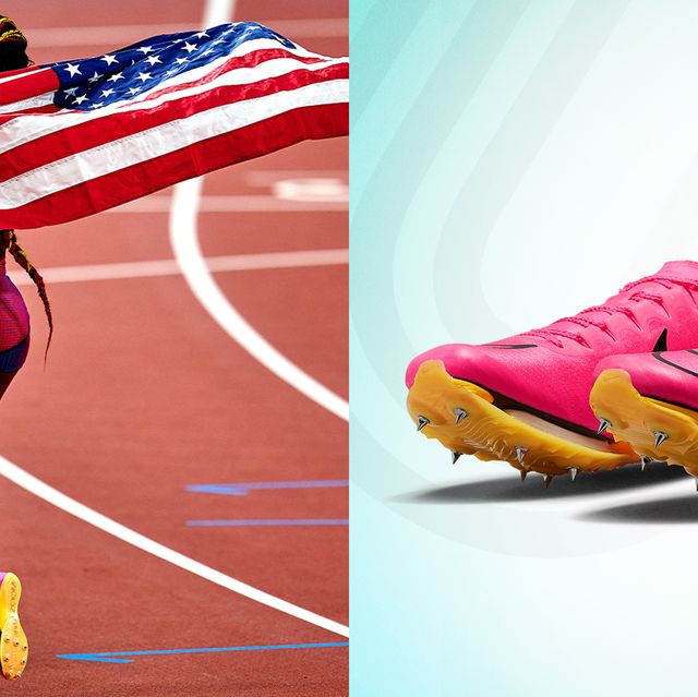 sha'carri richardson running with american flag in nike zoom victory shoes at world athletics championships budapest 2023