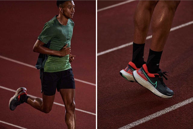 un atleta corriendo en pista con la zapatilla de running nike zoomx invincible run