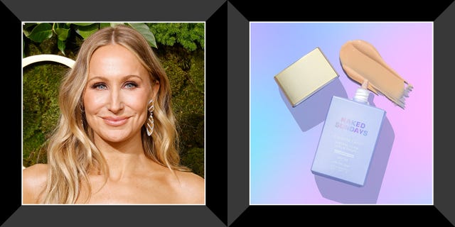 nikki glaser on golden globes red carpet, naked sundays glow serum drops