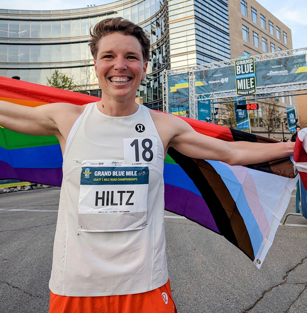nikki hiltz at the usatf 1 mile road championships hosted by the grand blue mile des moines, iowa april 25, 2023