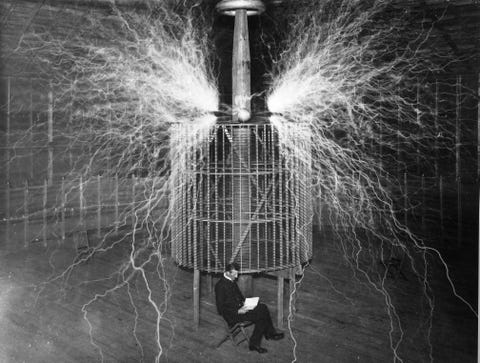 nikola tesla in his laboratory