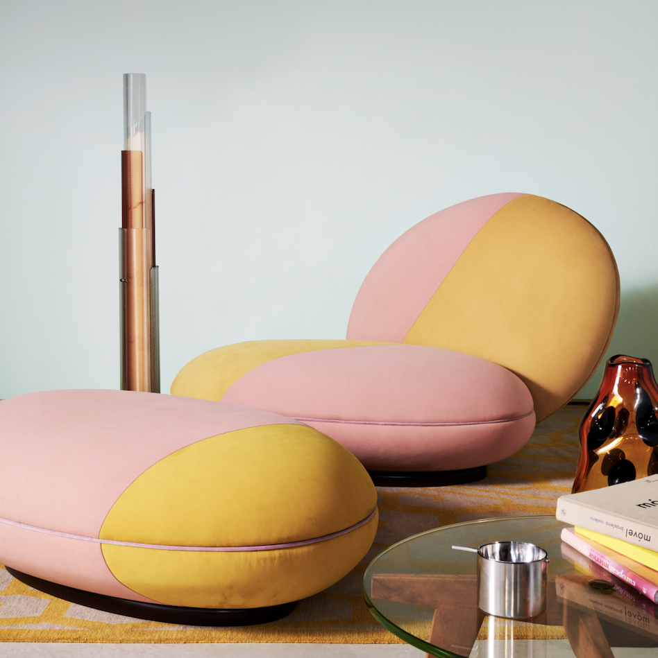 a pink and yellow chair