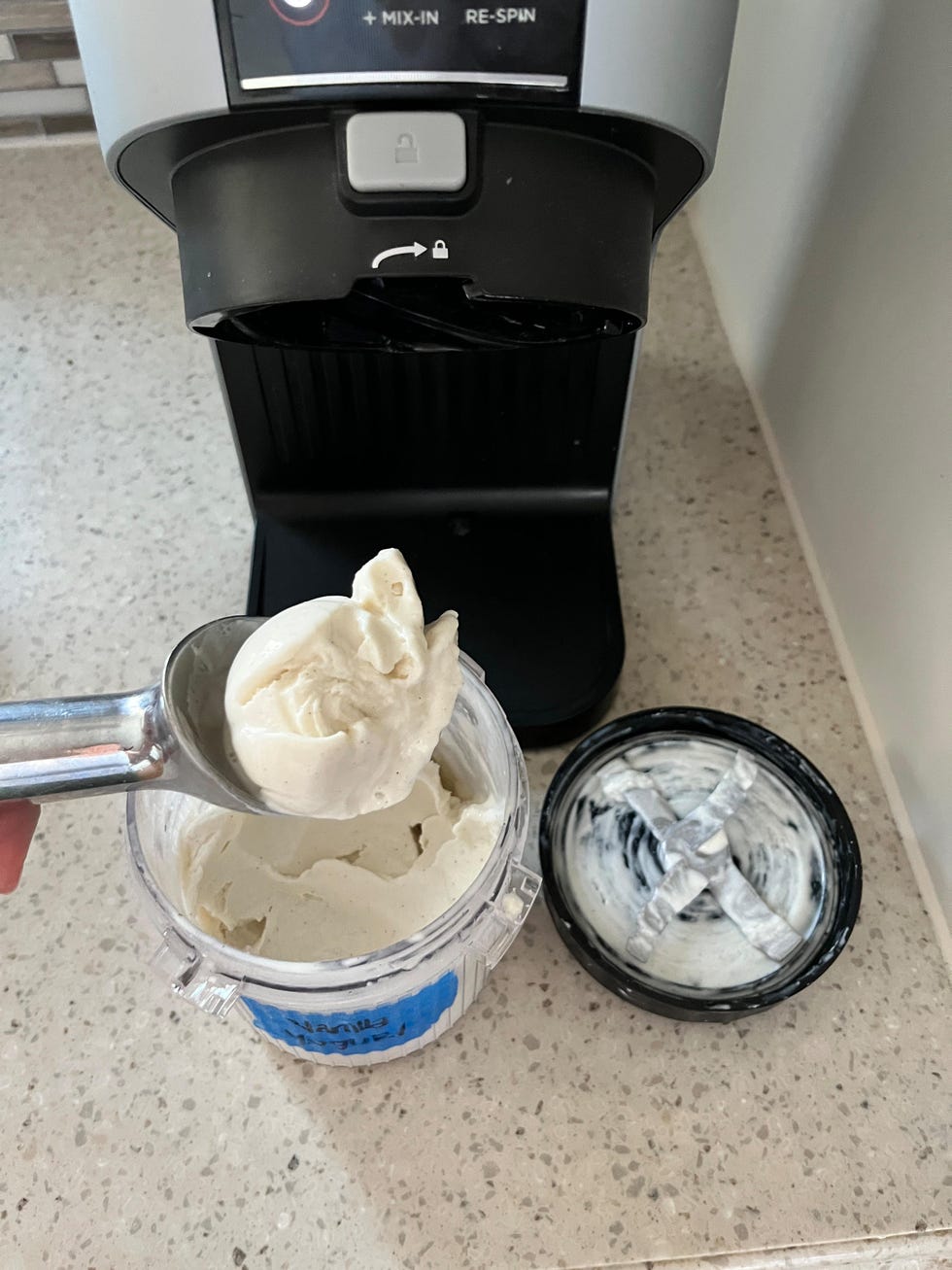vanilla frozen yogurt ninja creami with ice cream scoop