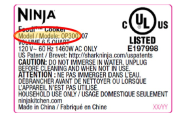 label showing model number of ninja foodi appliance