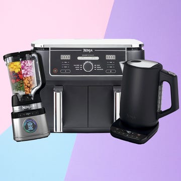 Ninja blender, air fryer and kettle ninja blender, air fryer and kettle shown together against a multicoloured background