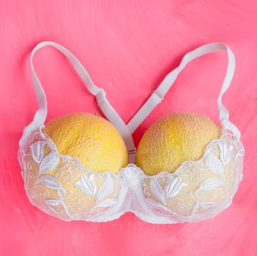 two melons in bra concept of breast augmentation breast health