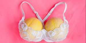 two melons in bra concept of breast augmentation breast health