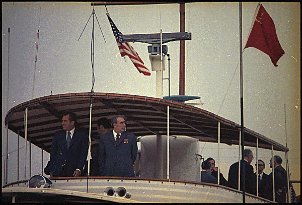 Richard M. Nixon and Leonid Brezhnev aboard the Sequoia