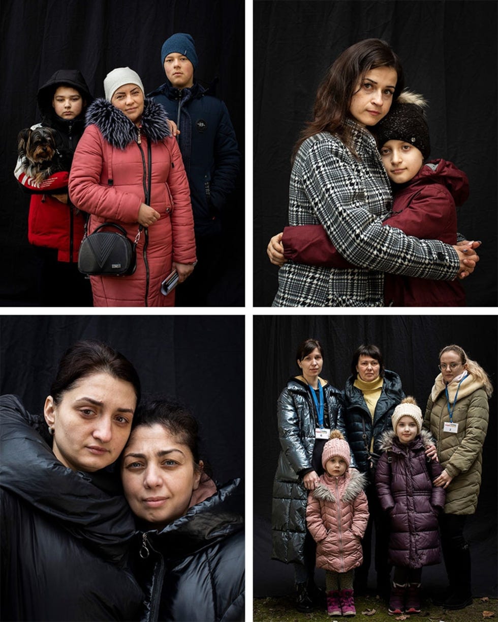 Foto linksbovenAnna Bianova Maksym en Myhaylo BianovFoto rechtsbovenIryna Butenko en Kateryna FalchenkoFoto linksonderLudmyla en Nelya TkachenkoFoto rechtsonder Valentyna Turchyn met haar moeder Maya en Galyna 16