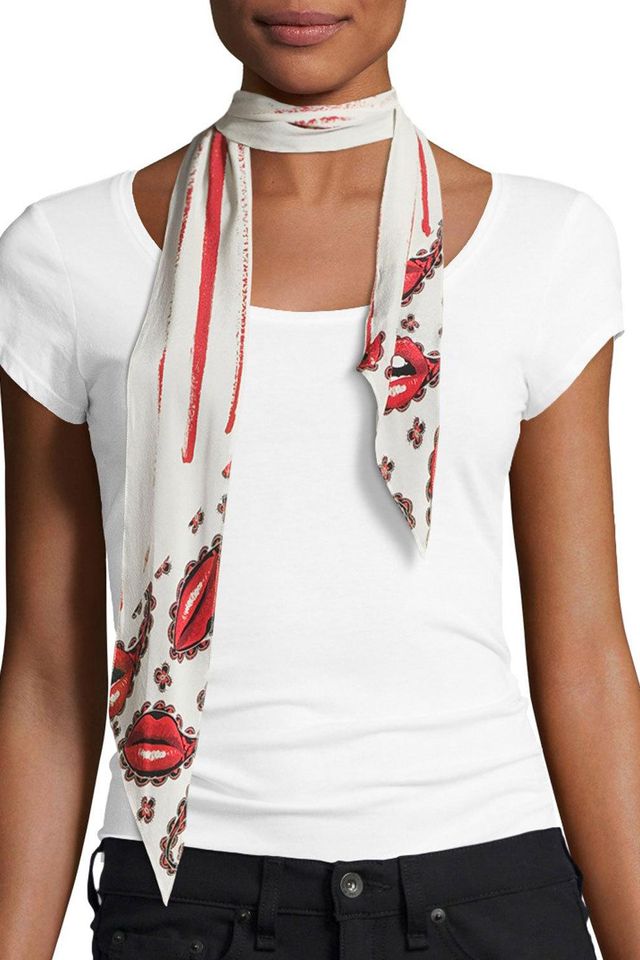 Clothing, White, Neck, T-shirt, Scarf, Outerwear, Muscle, Fashion accessory, Top, Suspenders, 