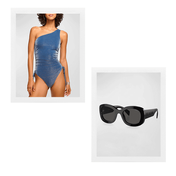 swimwear and sunglasses showcased in separate frames