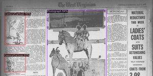 a page in the west virginian newspaper, which shows bounding boxes around cartoons and photographs
