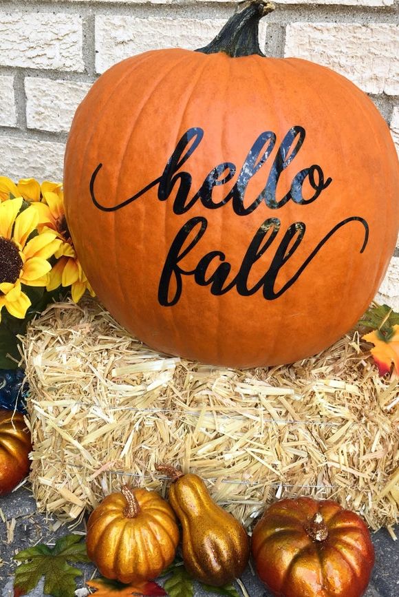pumpkin decorating ideas "hello fall" decal pumpkin