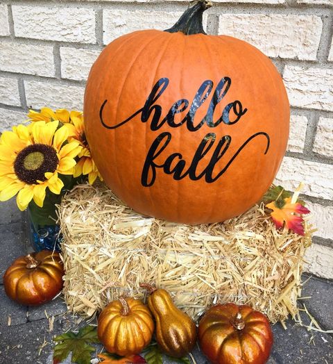 pumpkin decorating ideas "hello fall" decal pumpkin