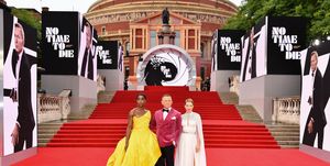 london, england   september 28 l r lashana lynch, daniel craig and léa seydoux attend the world premiere of no time to die at the royal albert hall on september 28, 2021 in london, england photo by jeff spicergetty images for eon productions, metro goldwyn mayer studios, and universal pictures