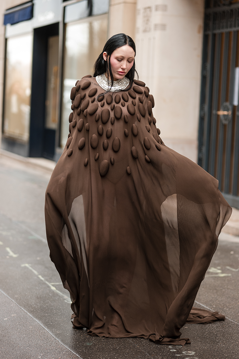 Noah Cyrus looks like a Dune extra in a sheer brown bumpy dress