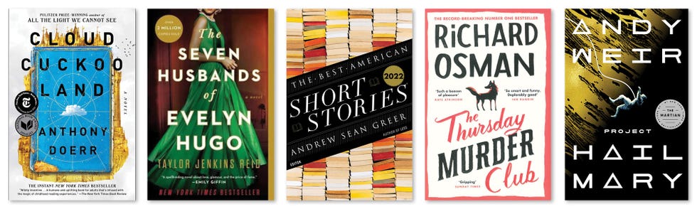 cloud cuckoo land, anthony doerr, the seven husbands of evelyn hugo, taylor jenkins reid, the best american short stories 2022, andrew sean greer, heidi pitlor, the thursday murder club, richard osman, project hail mary, andy weir