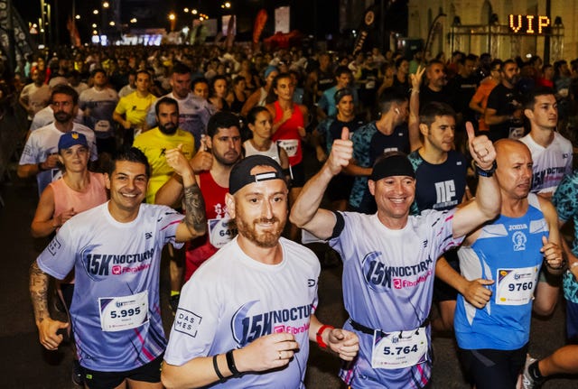 a group of people running