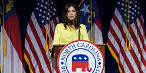 greenville, nc   june 05 south dakota gov kristi noem speaks to attendees at the ncgop convention on june 5, 2021 in greenville, north carolina photo by melissa sue gerritsgetty images