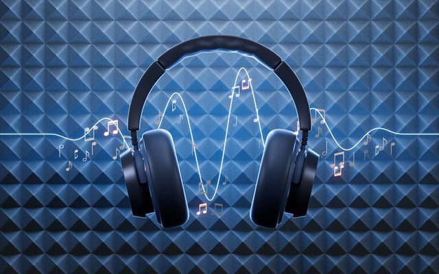 ノイズキャンセリングのしくみ,noise canceling headphone with sound absorbing cotton background, 3d rendering