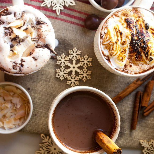 hot cocoa three ways with snowflakes