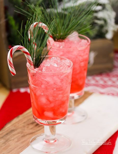peppermint julep with pine sprigs and candy canes