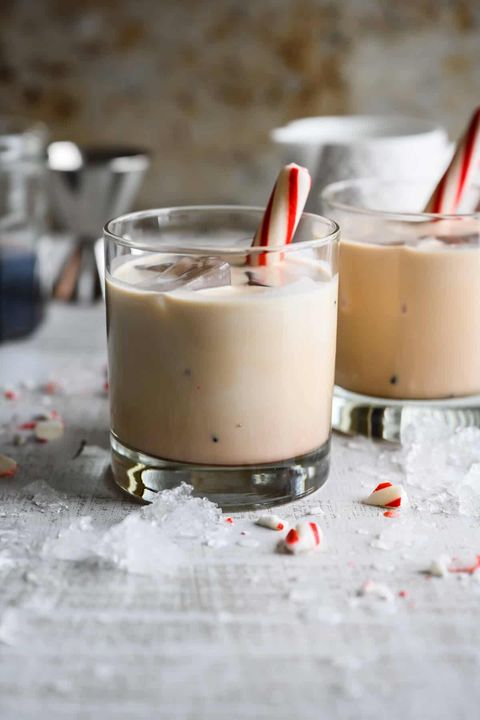 peppermint white russian mocktail with candy canes