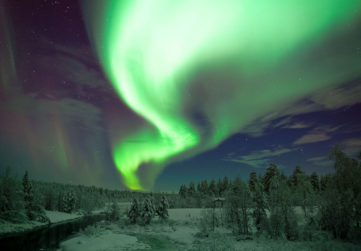 Het noorderlicht is goed te zien in de Finse winter