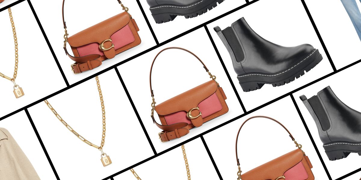 a grid of products sold at nordstrom during its black friday cyber monday 2021 sale including a coach bag, missoma gold necklace, and marc fisher boots