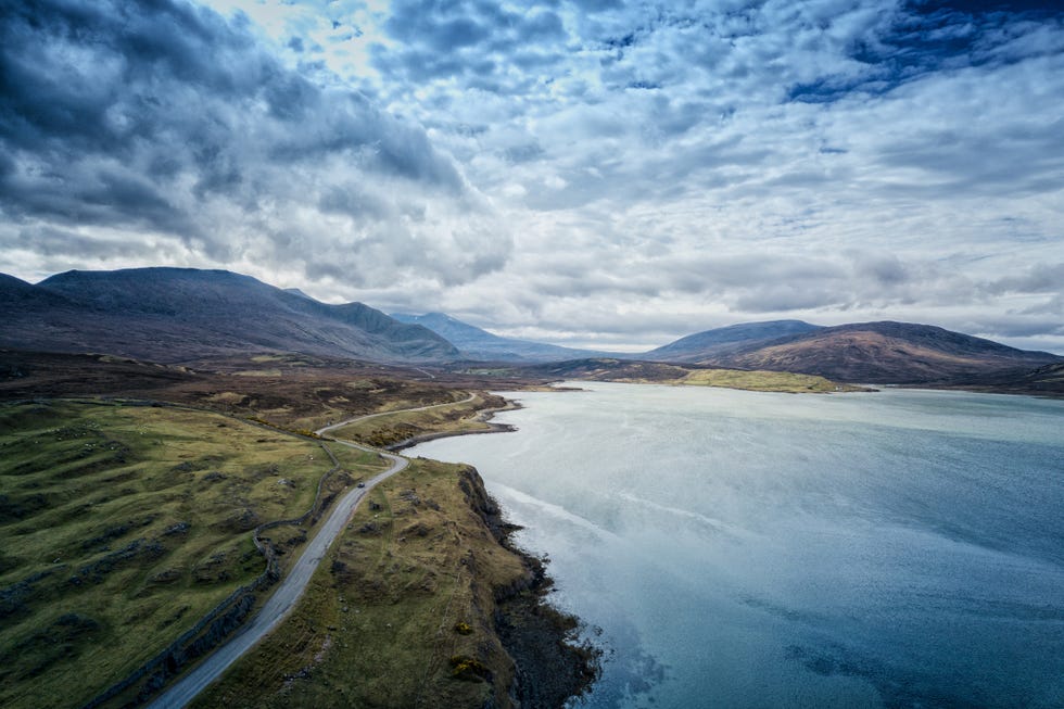 looking south from the north of scotland winding back through the north west coast highway of the north coast 500