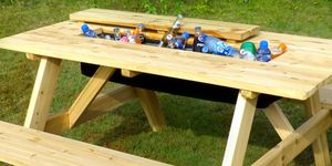 northbeam natural wood picnic table with built in cooler