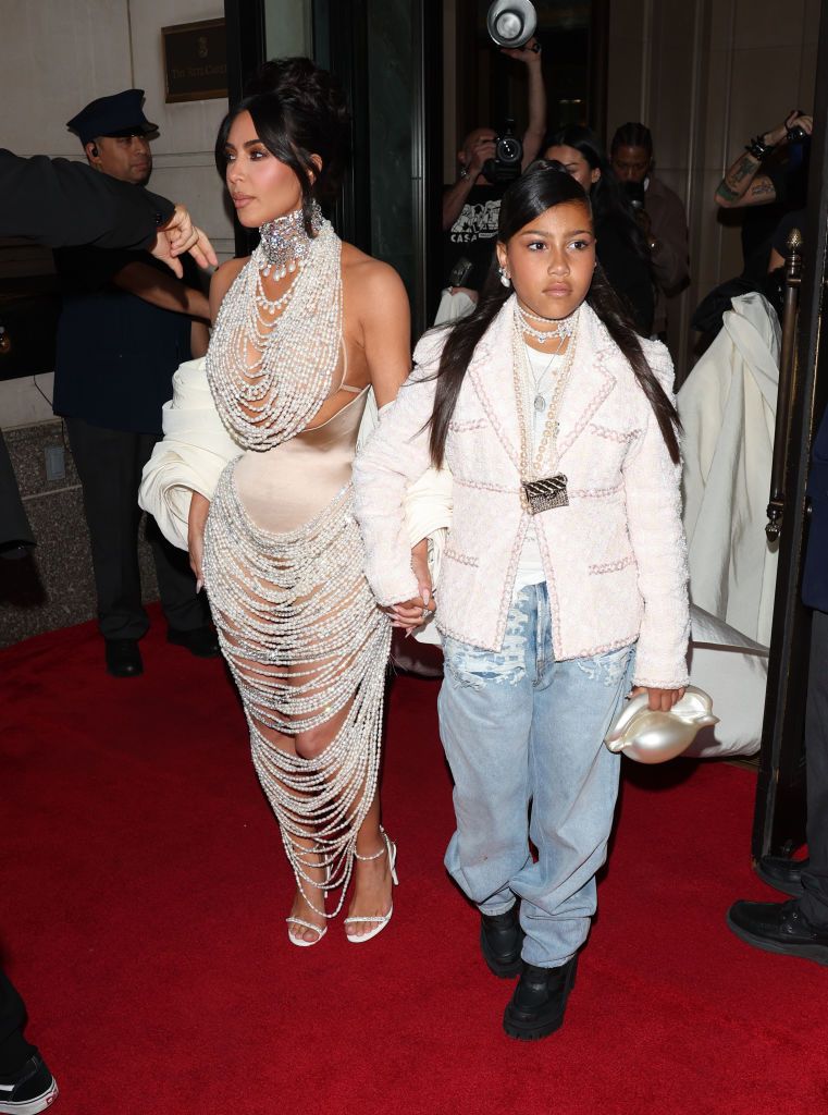 new york, new york may 01 kim kardashian and north west are seen leaving the ritz hotel on may 01, 2023 in new york city photo by megagc images