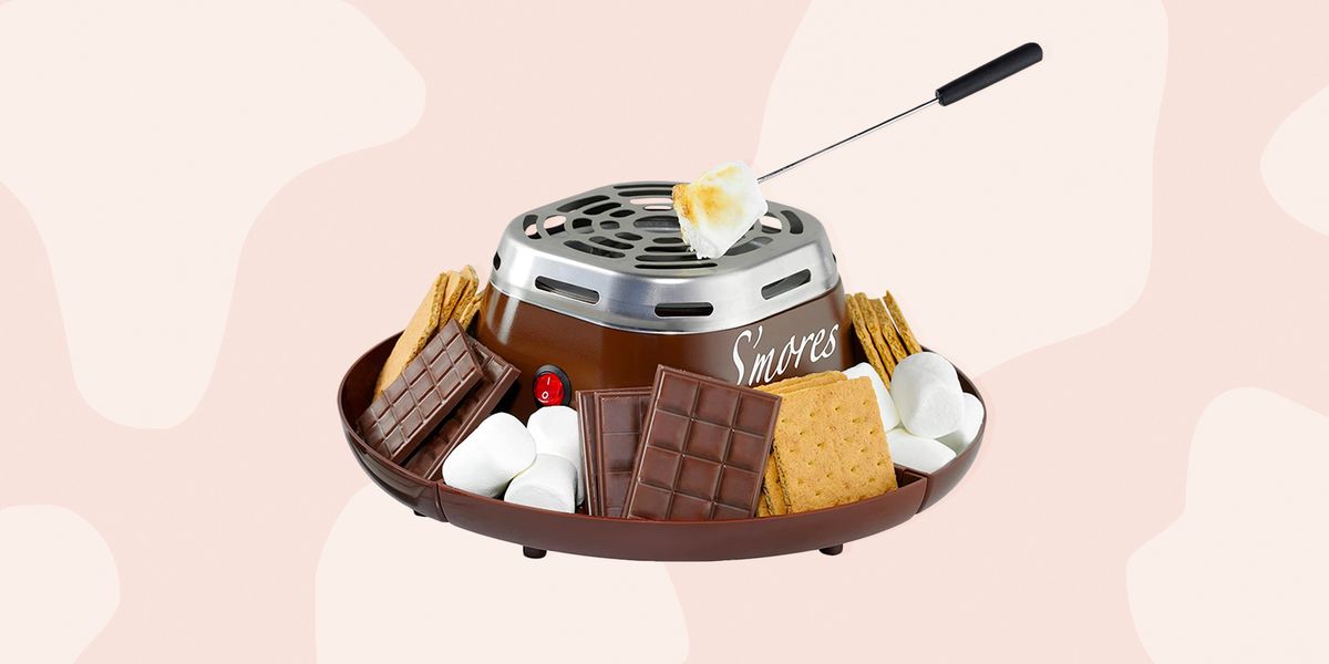 nostalgia indoor electric stainless steel s'mores maker with 4 compartment trays