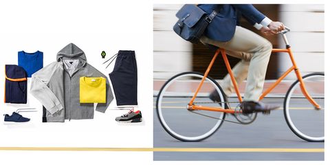 Bicycle wheel, Clothing, Bicycle part, Bicycle accessory, Bicycle, Yellow, Street fashion, Jeans, Denim, Outerwear, 