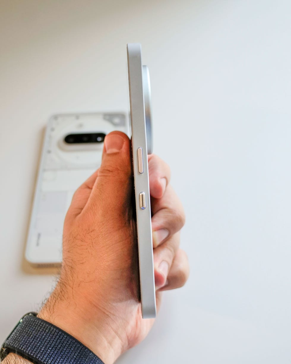 the side of the nothing phone 3a pro, showing the essential key ai button