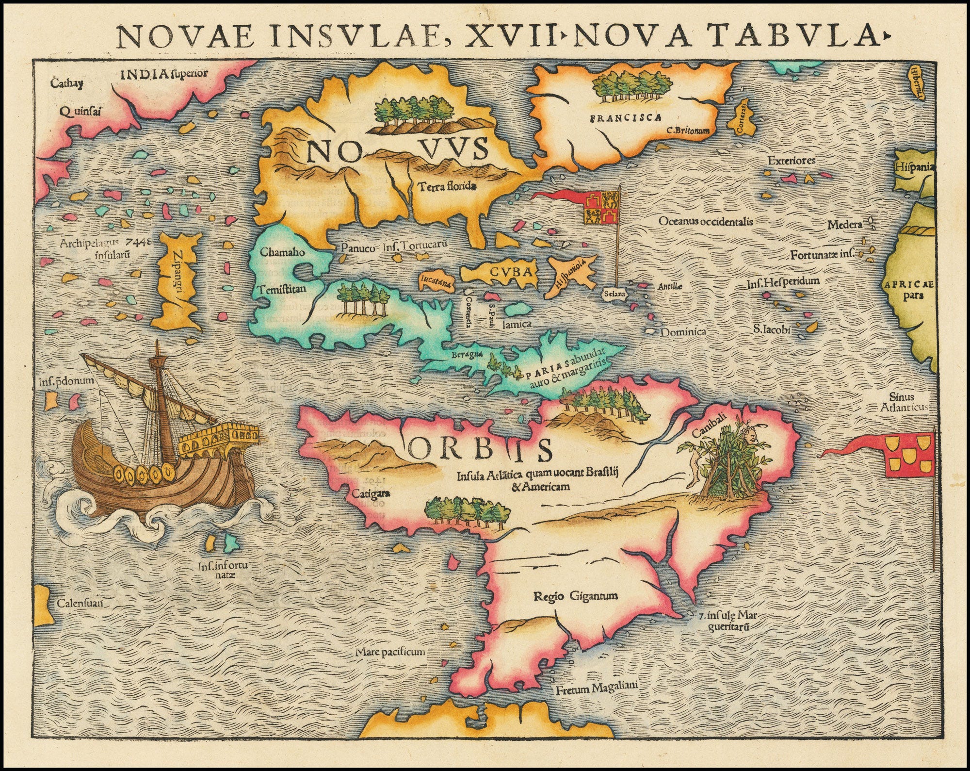novae insulae, xvii, nova tabula, 1540, sebastian muumlnster