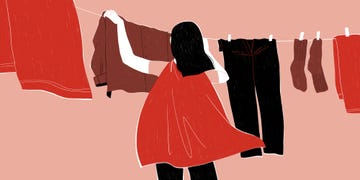 Red, Illustration, Pink, Fashion, Outerwear, Font, Dress, Gesture, Art, Fashion illustration, 