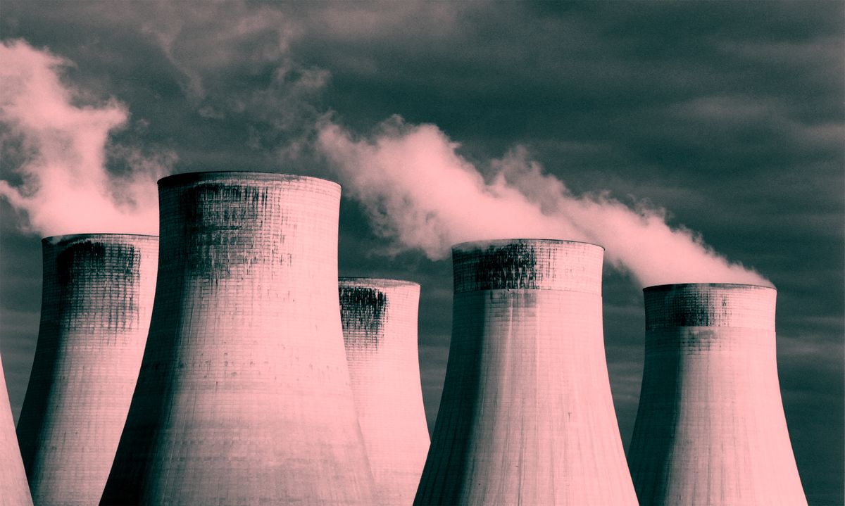 Nuclear power plant, Cooling tower, Power station, Sky, Cloud, Technology, Atmosphere, Electronic device, Colorfulness, Industry, 