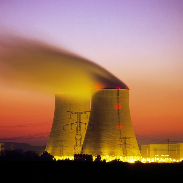 nuclear power plant, dusk