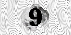 the numeral 9 over a full moon