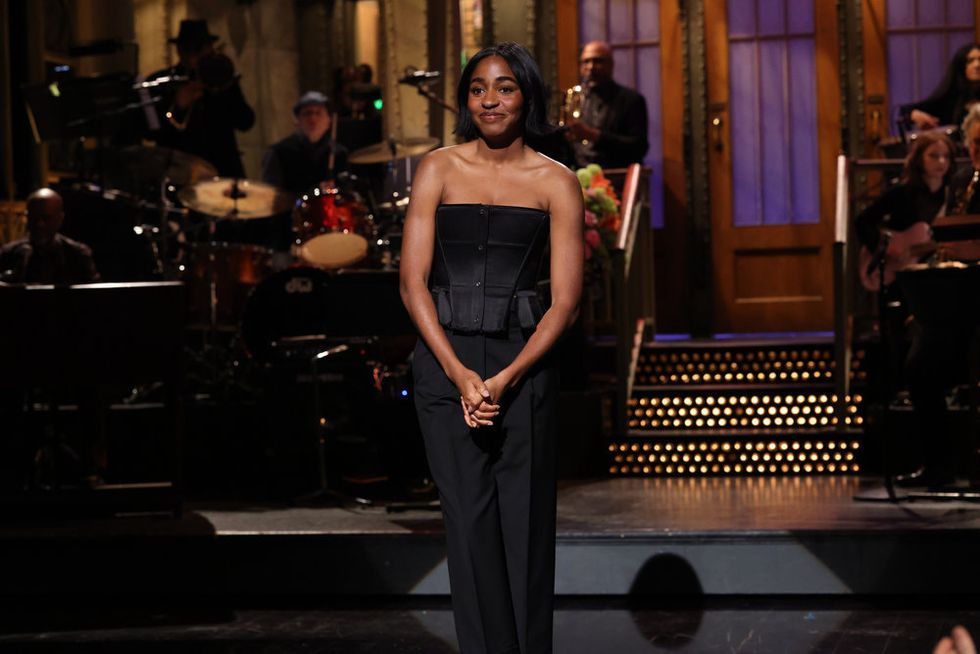 saturday night live episode 1855 pictured host ayo edebiri during the monologue on saturday, february 3, 2024 photo by will heathnbc