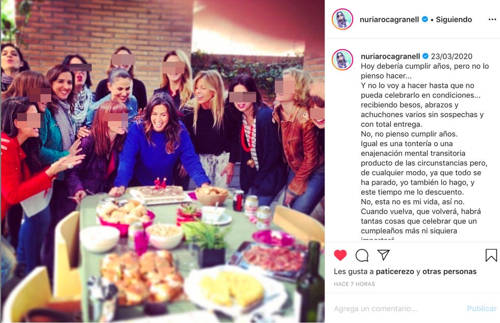 Nuria Roca se niega a cumplir años por el coronavirus