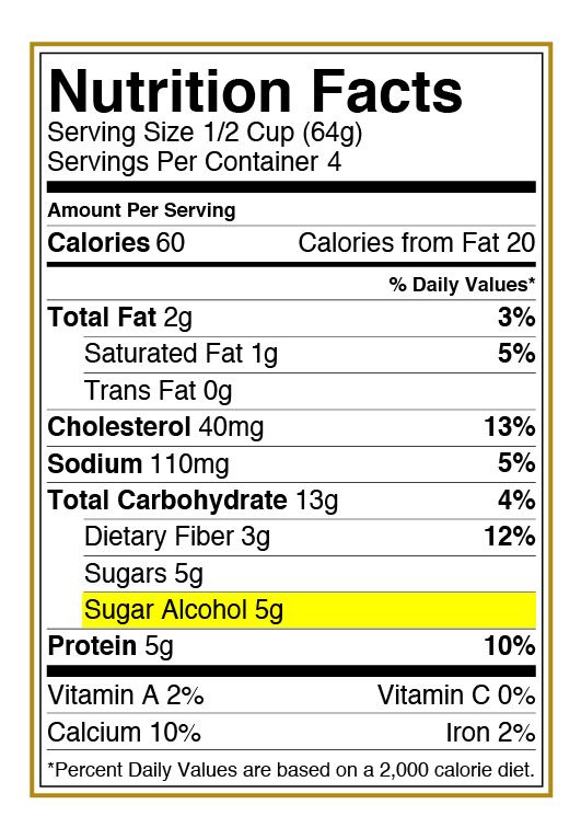 Halo Top Vanilla Bean nutrition label