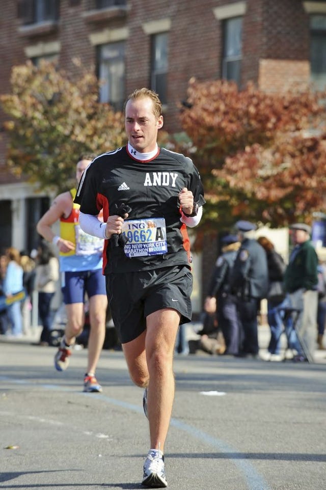 Andy Dixon finishes the New York Marathon