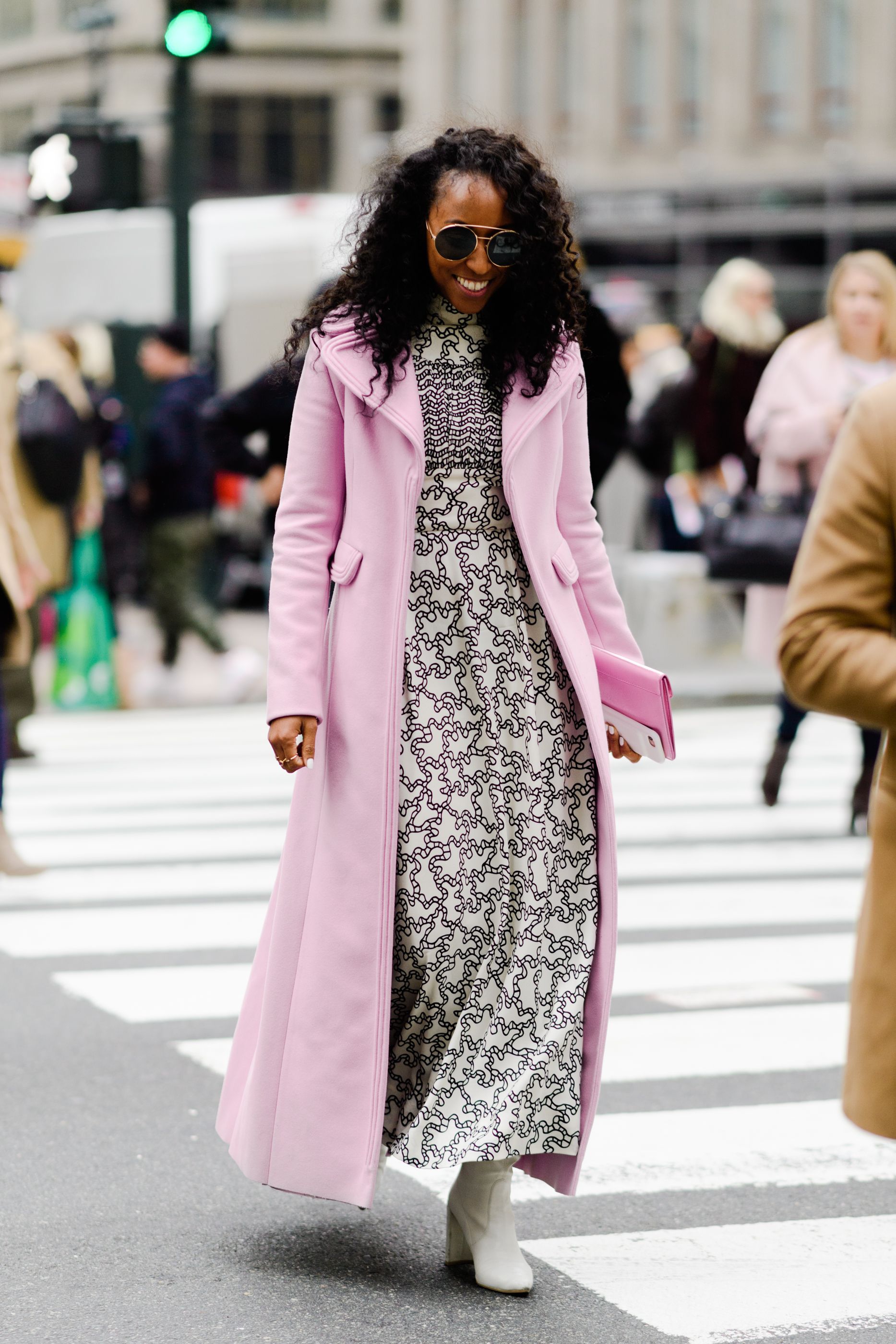 Pink coat sale street style