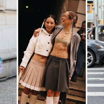 a collage of four women wearing trends from new york fashion week in a guide to new york fashion week street style ss24 trends to shop