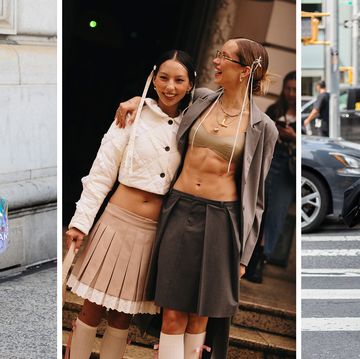 a collage of four women wearing trends from new york fashion week in a guide to new york fashion week street style ss24 trends to shop